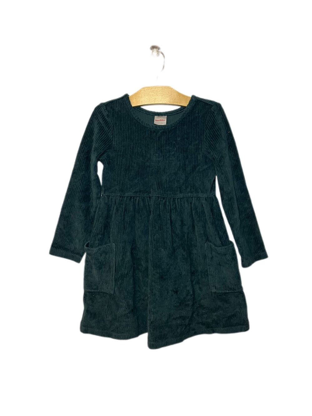 Hanna Andersson Girls 110 / 5 Long Sleeve Ribbed Velour Pocket Dress in Juniper